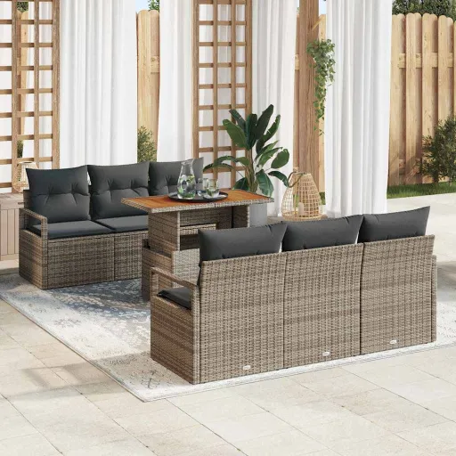 Conjunto de Sofá de Jardim com Almofada   Cinzeto (7 pcs)