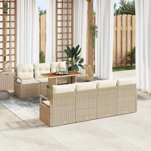 Conjunto de Sofá de Jardim com Almofada   Bege e Creme (8 pcs)