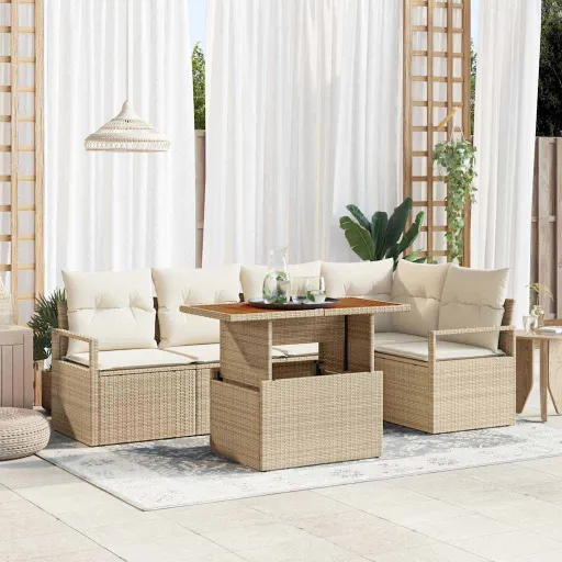 Conjunto de Jantar para Jardim com Almofada   Bege e Creme (6 pcs)