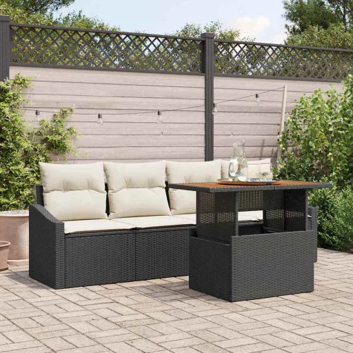 Conjunto de Sofá de Jardim   Preto Rattan Sintético (5 pcs)