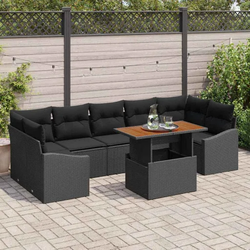 Conjunto de Sofá de Jardim 8 Unid. Preto e Marrom