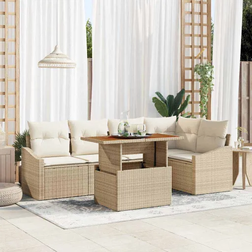 Conjunto de Jantar para Jardim com Almofada   Bege e Creme (6 pcs)
