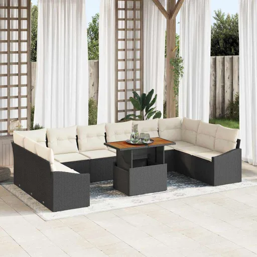 Conjunto de Jantar para Jardim   Preto e Creme (11 pcs)