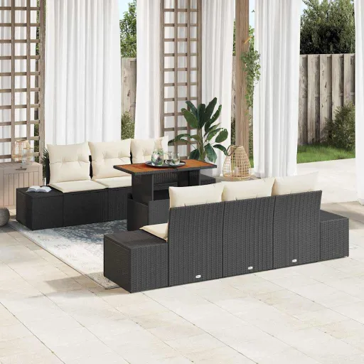 Conjunto de Jantar para Jardim com Almofada   Preto e Creme (7 pcs)