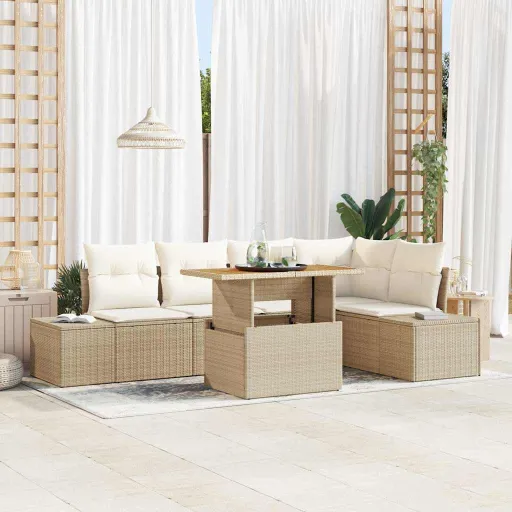 Conjunto de Jantar para Jardim com Almofada   Bege e Creme (6 pcs)