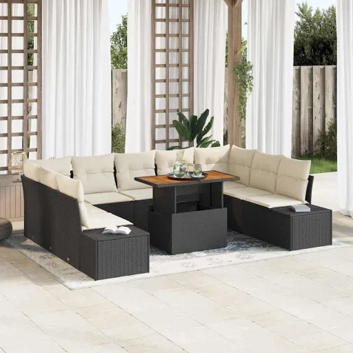 Conjunto de Jantar para Jardim   Preto e Creme (10 pcs)