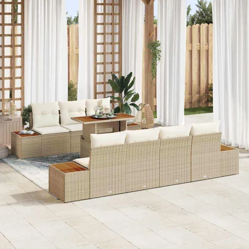 Conjunto de Sofá de Jardim   Bege Rattan Sintético (8 pcs)