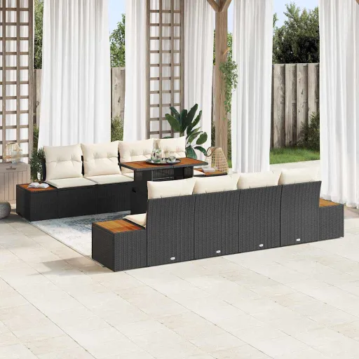 Conjunto de Jantar para Jardim com Almofada   Preto e Bege (9 pcs)