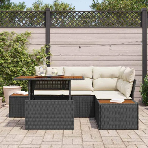Conjunto de Jantar para Jardim com Almofada   Preto e Bege (5 pcs)