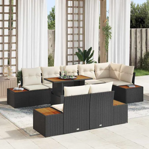 Conjunto de Jantar para Jardim com Almofada   Preto e Bege (9 pcs)