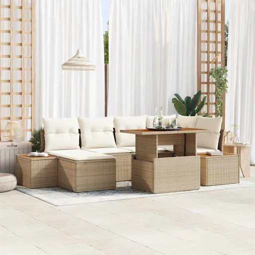 Conjunto de Jantar para Jardim com Almofada   Bege e Creme (7 pcs)