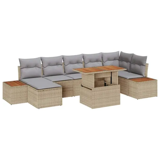Conjunto de Jantar para Jardim com Almofada   Bege e Cinza (8 pcs)