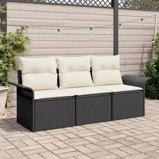 Conjunto de Sofá de Jardim   Preto Rattan Sintético (3 pcs)
