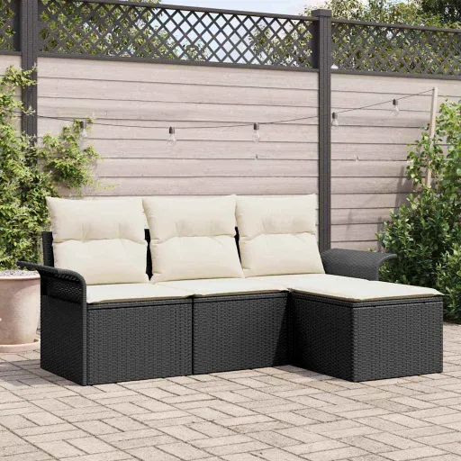 Conjunto de Sofá de Jardim   Preto Rattan Sintético (4 pcs)