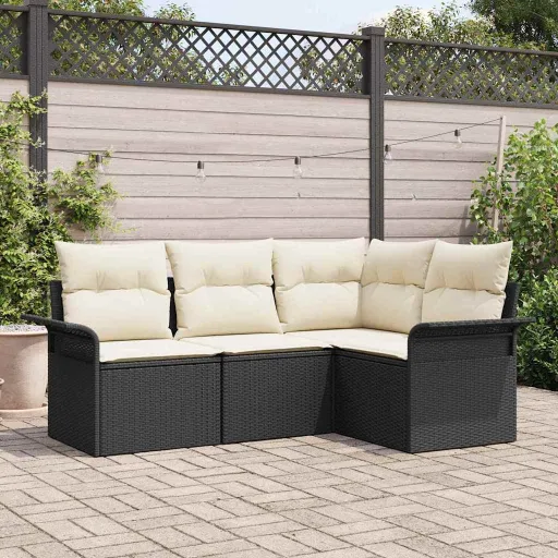 Conjunto de Sofá de Jardim   Preto Vime PE (4 pcs)