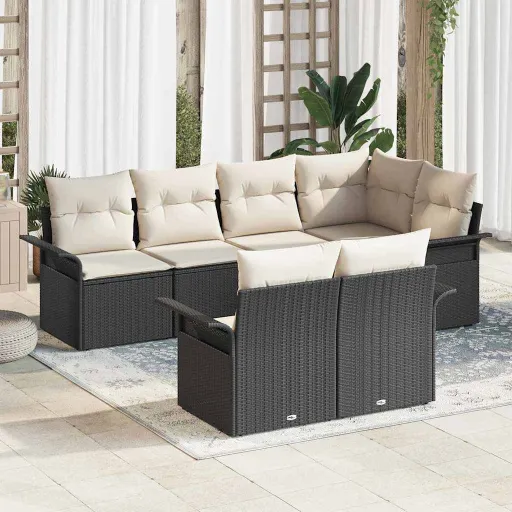 Conjunto de Sofá de Jardim   Preto Rattan Sintético (7 pcs)
