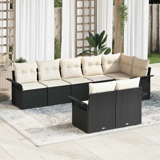 Conjunto de Sofá de Jardim   Preto Vime PE (8 pcs)