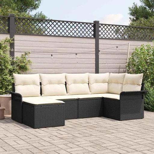 Conjunto de Sofá de Jardim   Preto Vime PE (6 pcs)