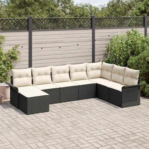 Conjunto de Sofá de Jardim   Preto Rattan Sintético (8 pcs)