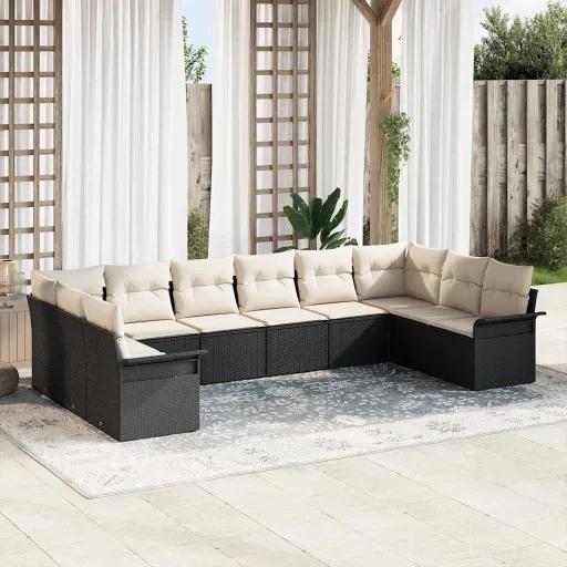 Conjunto de Sofá de Jardim   Preto Vime PE (10 pcs)