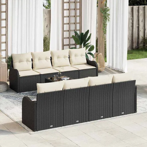 Conjunto de Sofá de Jardim com Almofada   Preto e Creme (9 pcs)