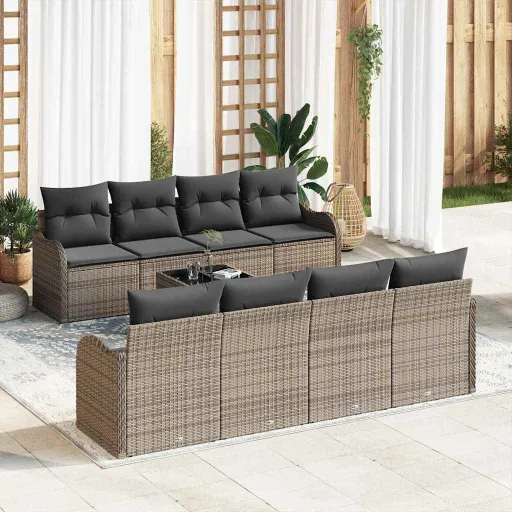 Conjunto de Sofá de Jardim com Almofada   Cinzeto (9 pcs)