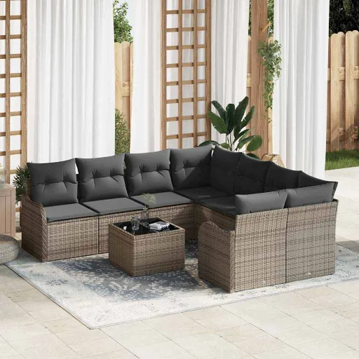 Conjunto de Sofá de Jardim com Almofada   Cinzeto (9 pcs)