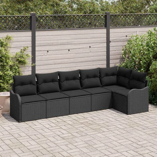 Conjunto de Sofá de Jardim   Preto Vime PE (6 pcs)