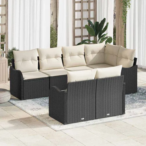 Conjunto de Sofá de Jardim   Preto Rattan Sintético (7 pcs)