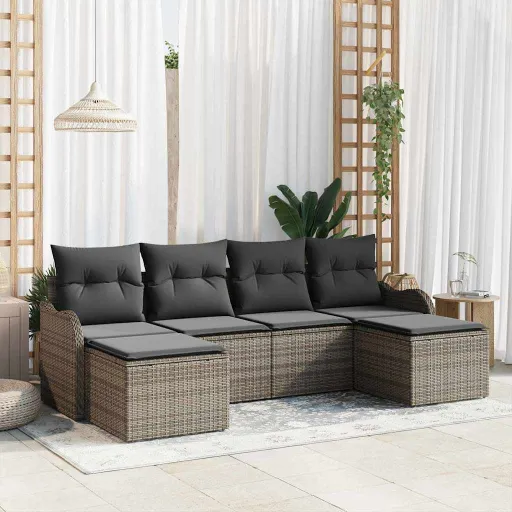 Conjunto de Sofá de Jardim   Cinzeto Vime PE (6 pcs)