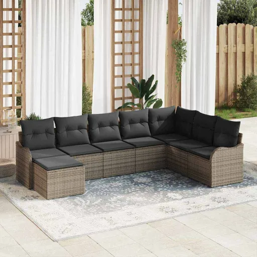 Conjunto de Sofá de Jardim   Cinzeto Rattan Sintético (8 pcs)