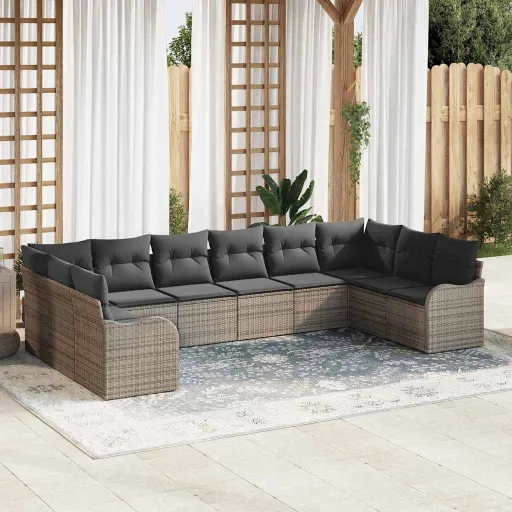 Conjunto de Sofá de Jardim   Cinzeto Vime PE (10 pcs)