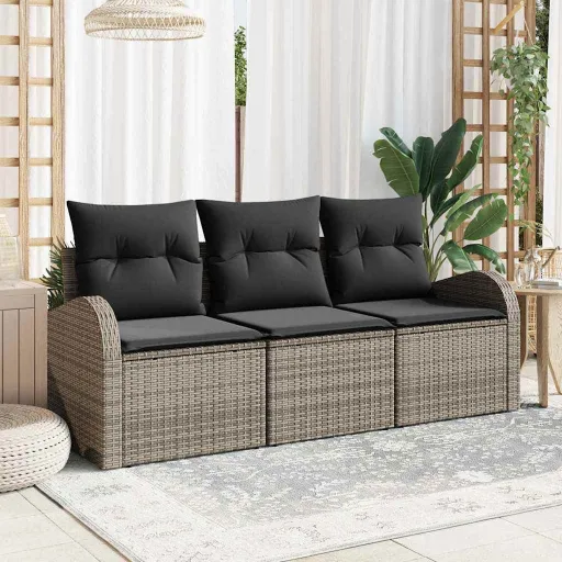 Conjunto de Sofá de Jardim   Cinzeto Rattan Sintético (3 pcs)