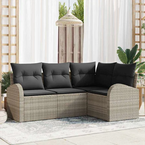 Conjunto de Sofá de Jardim   Cinzento-Claro Vime PE (4 pcs)