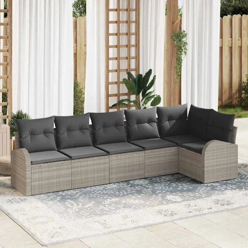Conjunto de Sofá de Jardim   Cinzento-Claro Vime PE (6 pcs)