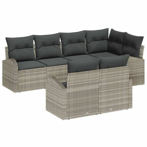 Conjunto de Sofá de Jardim   Cinzento-Claro Vime PE (7 pcs)