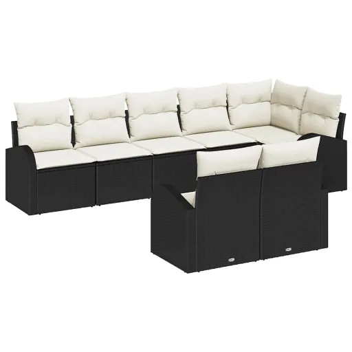 Conjunto de Sofá de Jardim   Preto e Branco Vime PE (8 pcs)
