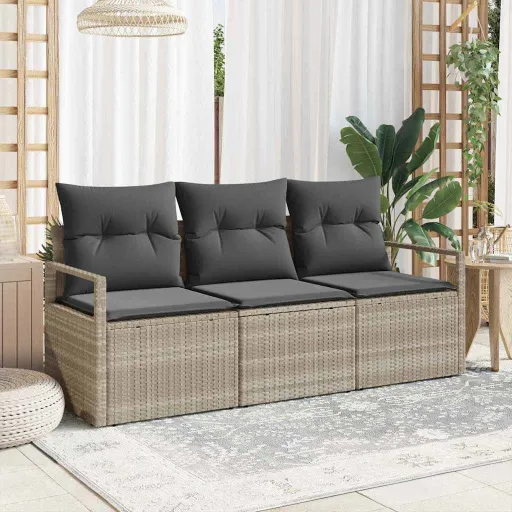 Conjunto de Sofá de Jardim   Cinzento-Claro Vime PE (3 pcs)
