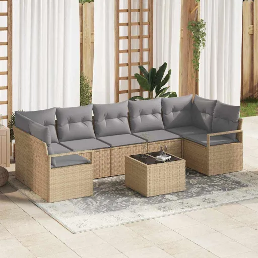 Conjunto de Sofá de Jardim com Almofada   Bege e Cinza (8 pcs)