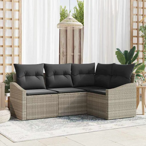Conjunto de Sofá de Jardim   Cinzento-Claro Vime PE (4 pcs)