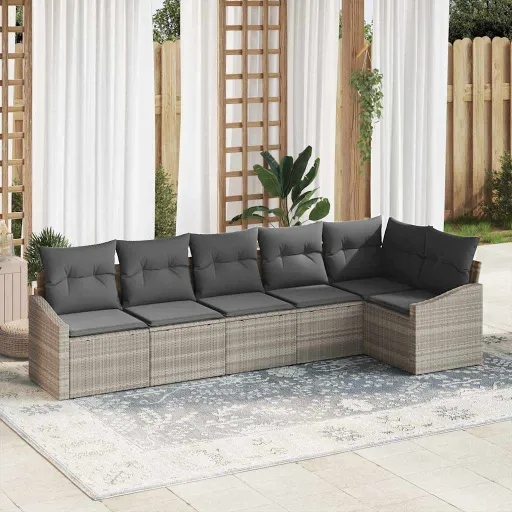 Conjunto de Sofá de Jardim   Cinzento-Claro Vime PE (6 pcs)