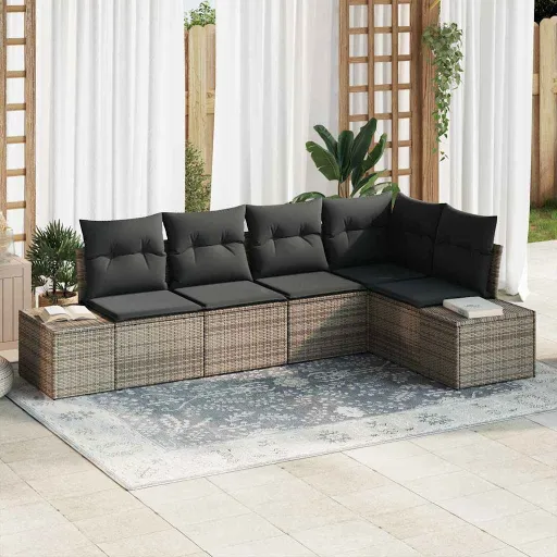 Conjunto de Sofá de Jardim   Cinzeto Vime PE (5 pcs)