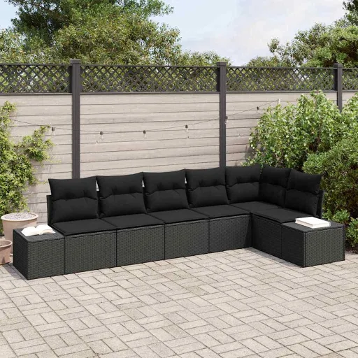 Conjunto de Sofá de Jardim   Preto Vime PE (6 pcs)