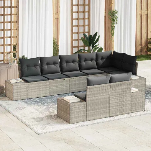 Conjunto de Sofá de Jardim   Cinzento-Claro (8 pcs)