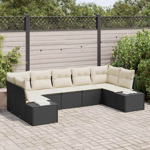 Conjunto de Sofá de Jardim   Preto e Creme Rattan Sintético (7 pcs)