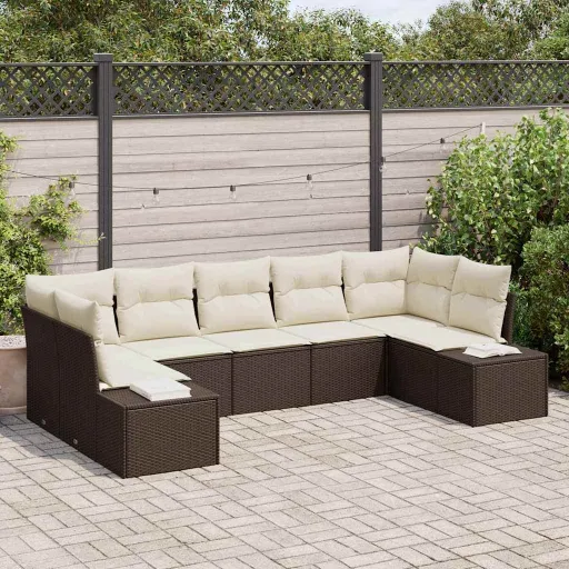 Conjunto de Sofá de Jardim   Marrom e Creme (7 pcs)