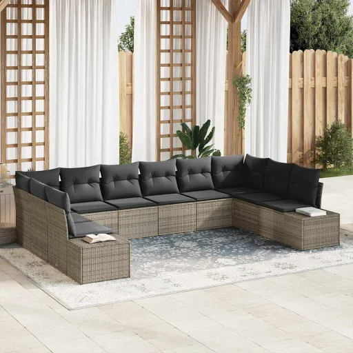 Conjunto de Sofá de Jardim   Cinzeto Polirattan (10 pcs)