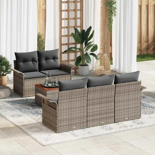 Conjunto de Sofá de Jardim   Cinzeto Vime PE (6 pcs)