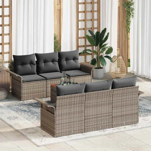Conjunto de Sofá de Jardim   Cinzeto Vime PE (7 pcs)