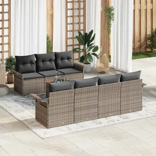 Conjunto de Sofá de Jardim   Cinzeto Vime PE (8 pcs)